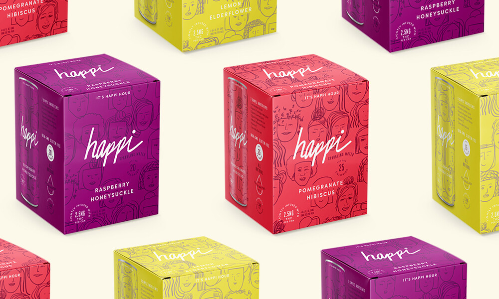 Happi cannabis sparkling water branding packaging design6