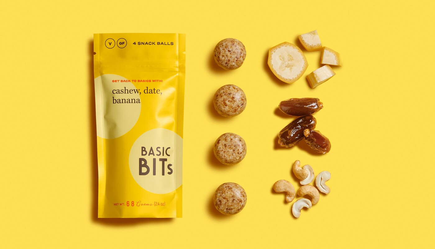 Basic bits snack ball brand identity food packaging design1